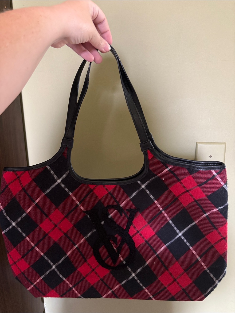 Victoria Secret Plaid Red and Black Tote Bag with Shoulder Straps
